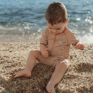 Детски Цял Бански Костюм с Къс Ръкав Ocean Brown Stripes
