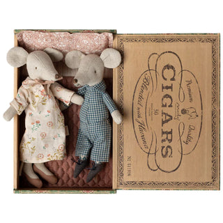 Maileg Grandma and Grandpa mice in cigarbox