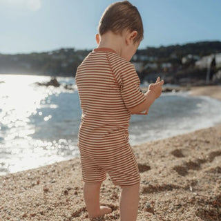 Детски Цял Бански Костюм с Къс Ръкав Ocean Brown Stripes