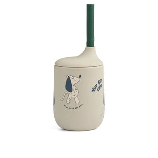 LIEWOOD Силиконова чаша със сламка ELLIS Dakota Dog / Mist, 230 мл.