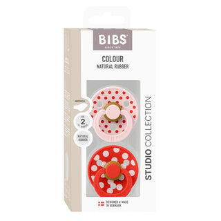 Биберони BIBS COLOUR, Polka Blossom/Candy Apple, 2 бр.