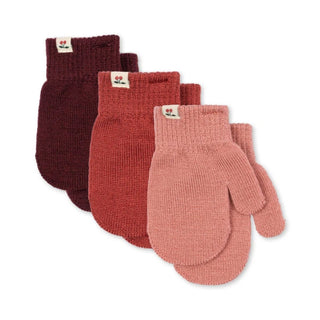 Konges Slojd Комплект от 3 чифта детски ръкавици с два пръста FILLA, rose mix