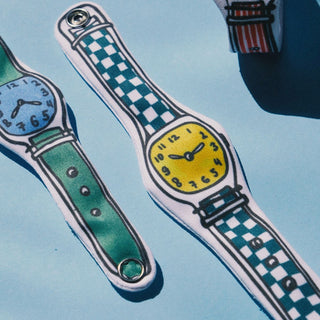 Tomatea Детски текстилен часовник - Checkerboard Green