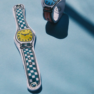 Tomatea Детски текстилен часовник - Checkerboard Green