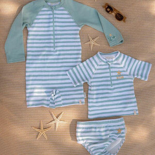 Детски Бански, Тениска с Къс Ръкав Stripes Surf Blue