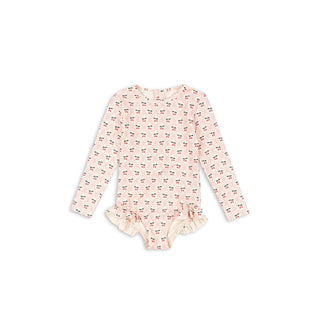 Konges Slojd Детски цял бански с дълги ръкави MERLE, cherry pink motif