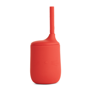 LIEWOOD Силиконова чаша със сламка ELLIS Cat apple red, 230 мл.