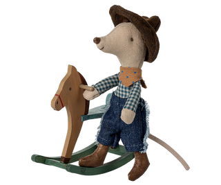 Maileg Cowboy mouse on rocking horse, Little brother