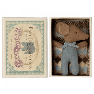 Maileg, Sleepy/wakey baby mouse in matchbox - Blue