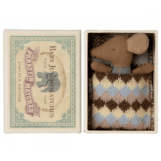Maileg, Sleepy/wakey baby mouse in matchbox - Blue