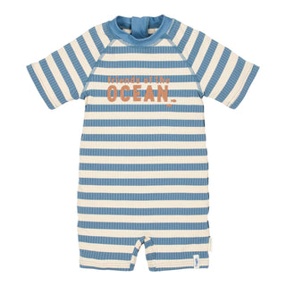 Детски Цял Бански Костюм с Къс Ръкав Ocean Blue Stripes